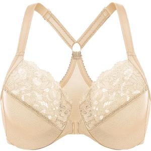 DELIMIRA Women's Front Closure Plus Size Full Coverage Lace Underwire Racerback Bra Light Oatmeal 36C