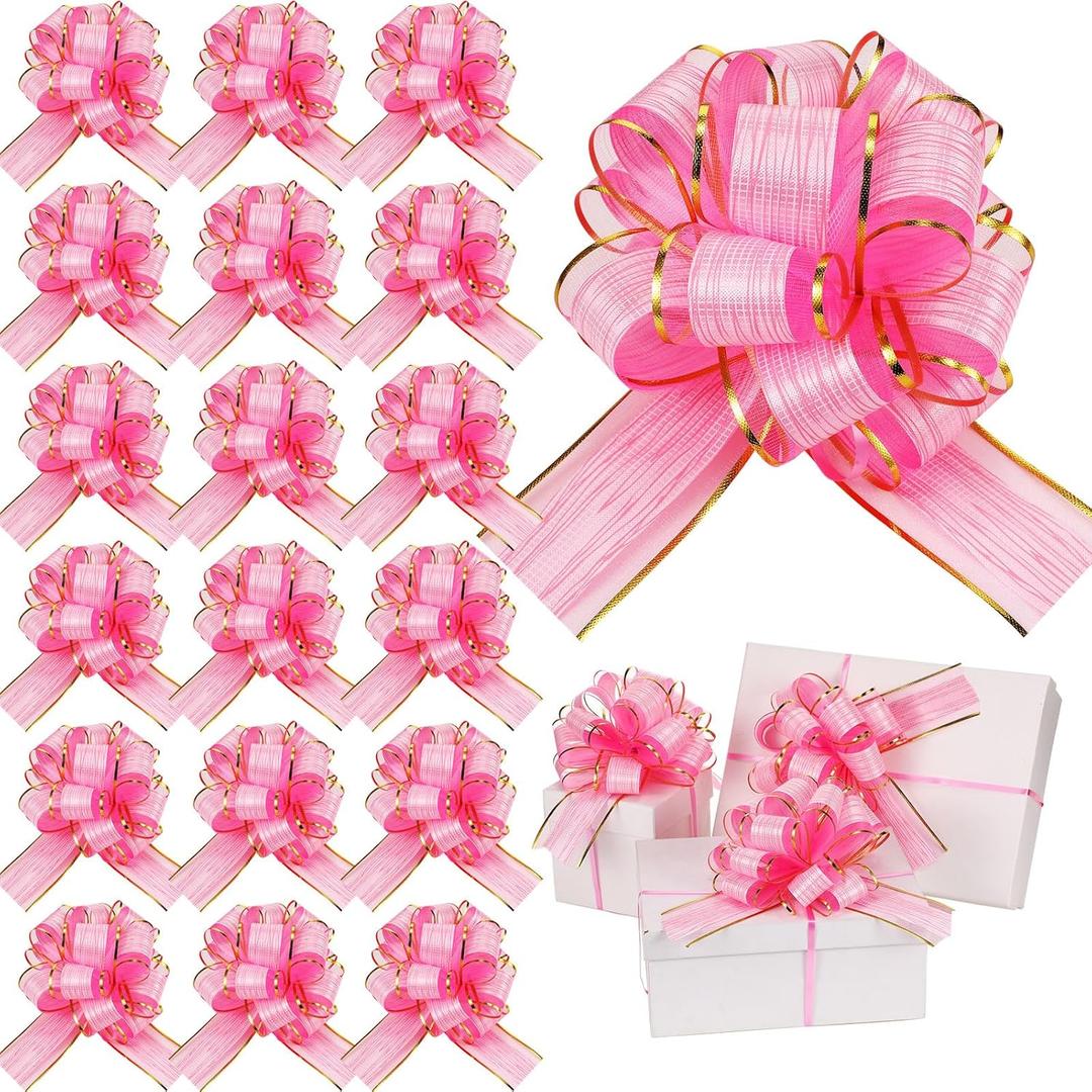 WILLBOND 20 Pieces 6 Inch Pull Bows Gift Wrapping Ribbon Pull Bows for Valentine Wedding Baskets Christmas Multicolor Wrap Accessory for Gift Present Holiday Decor(Pink)