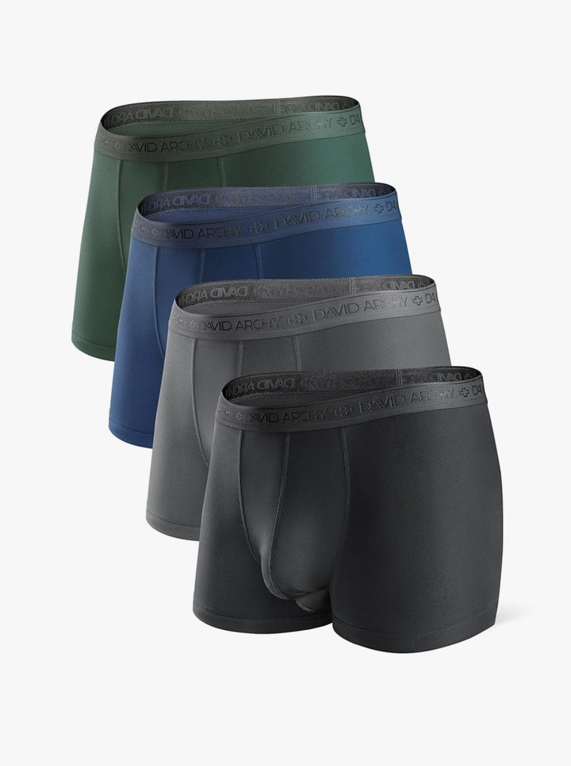 DAVID ARCHY Men's Soft Underwear Micro Modal Dual Pouch Trunks Ball Pouch Bulge Enhancing Boxer Briefs for Men 3 or 4 Pack, Size: L