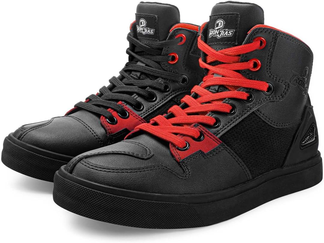 Grapelet Motorcycle Shoes for Men, Anti-Skid Motorcycle Riding Shoes Motocross Protective Boots with Side Zipper, Ankle Support Black,10.5 (Black-runs 1 Size Large)