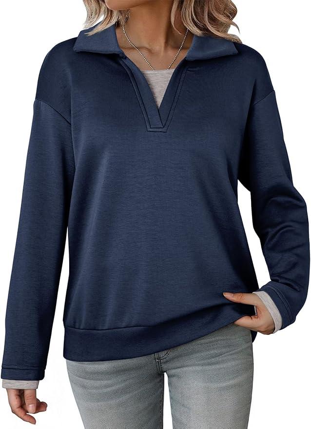 Dokotoo Sweatshirt for Women Long Sleeve V Neck Color Block Oversized Casual Pullover Sweatshirts Tops, 2XL