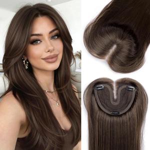 Isaic Hair Toppers for Women 24 Inch Synthetic Hair Topper with 360° Clip-In & Adjustable Band, Layered Design Adds Natural Volume for Thinning Hair, Chocolate Brown with Dark Brown
