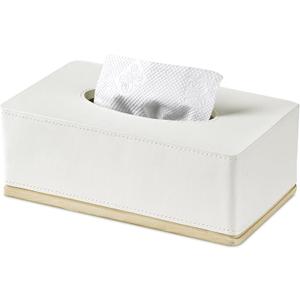 Rectangular Tissue Box Cover for Bathroom,Livingroom,Bedroom, Hand Carved Leather Resin Tissue Box Holder,10 x 5.7 x3.7 in, Beige
