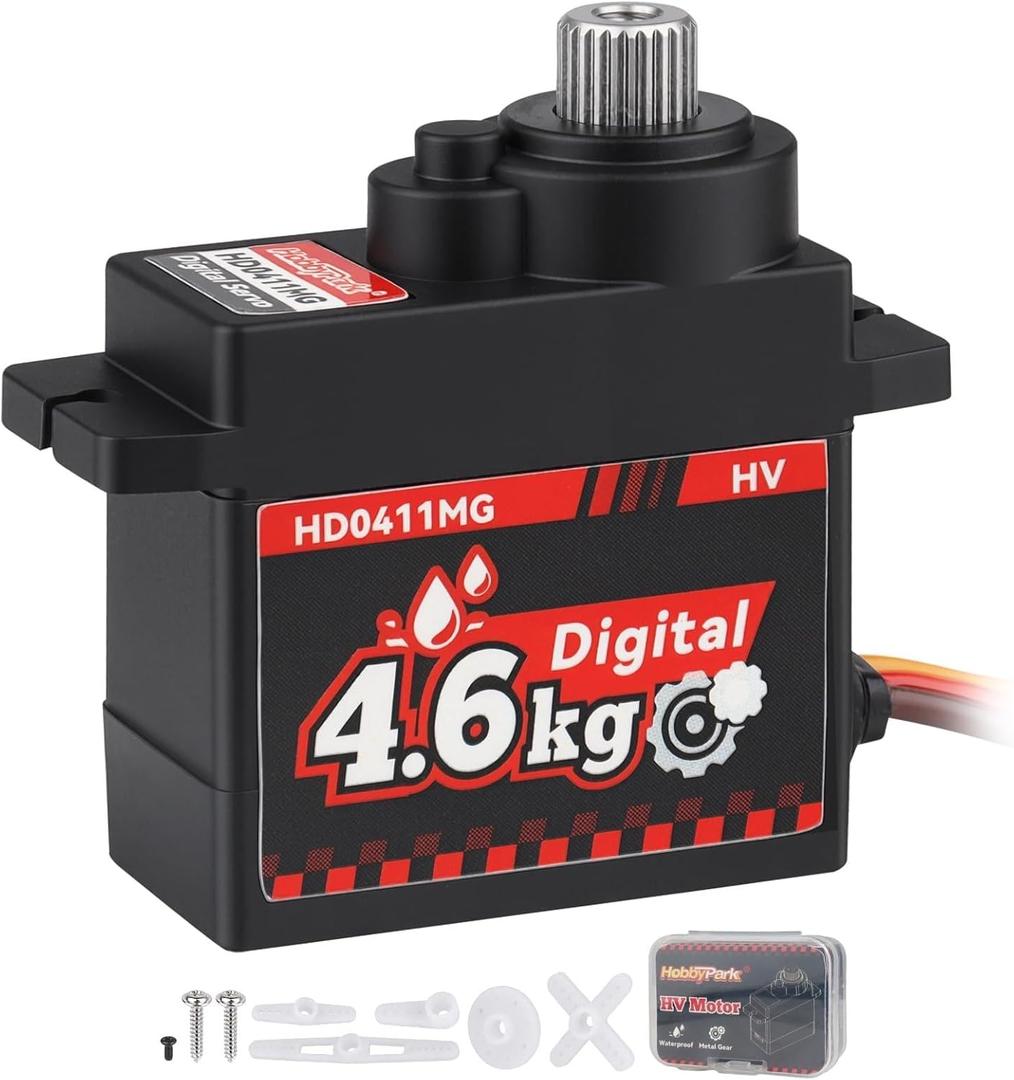HobbyPark Waterproof 12g Servo Micro Servo Motor Metal Gear Arduino Servo 4.6kg High Torque Digital Servo Mini Servo for Axial SCX24 AX24 1/24 RC Crawler Car RC Airplane RC Boat RC Robotics