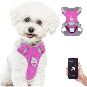 TagME No Pull Dog Harness with 2 Leash Clips,Lightweight & Visible for All-Day Walking,No Choke Pet Vest Includes AirTag Holder for Small Dogs,Fuchsia Pink