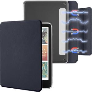 Detachable Magnetic Case for 7'' Kindle Paperwhite 12th Gen 2024 and Kindle Colorsoft Signature Edition, Slim PU Shell Cover Case with Auto Wake/Sleep, Dark Blue