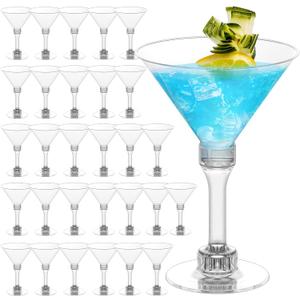 50 Sets Plastic Martini Glasses - 5 oz Disposable Cocktail Glasses with Stem, Disposable Tall Martini Glasses for Christmas New Year Party, Wedding, Wine, Margarita, Desserts, Ice Cream, Unbreakable