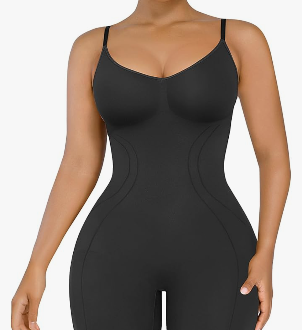 SHAPELLX Shapewear Tummy Control Seamless Bodysuit Waist Trainer Mid Thigh Slim Butt Lift Body Shaper, size M/L