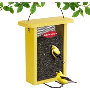 Kingsyard Finch Feeder for Outside Hanging, Metal Mesh Bird Feeders for Thistle/Nyjer Seed, Sliding Mesh & Built-in Perch, Recycled Plastic, Yellow