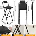 Folding Bar Stool with Back, 1PCS Tall Foldable Stool Chair Portable Collapsible for Adult Counter Height Seat Leather Padded Kitchen Shop Comfortable Sturdy 29.5 Inch