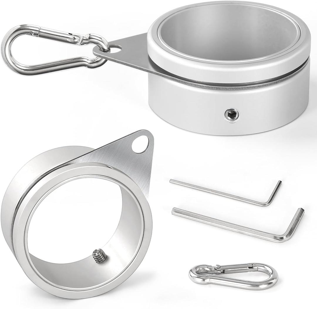 Anovo Flag Pole Rings, Aluminum Alloy Flagpole Rings 360° Rotating Anti Wrap Flag Mounting Ring with Carabiner for 1.752.02 Inch Diameter Flagpole (Matte Silver, 2 Inch Pack of 2)