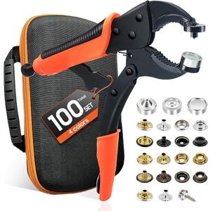 Heavy Duty Snap Fastener Tool kit, Punching Function, Snap Button Tool with Adjustable Setter, 15mm snap Tool with 100 Sets Boat Cover Snaps