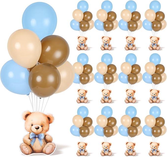 12 Sets Bear Baby Shower Balloon Stand Kit for Table Boy Baby Shower with Balloon Centerpieces Decorations for Blue Teddy Bear Theme Gender Reveal Birthday Party Table Decorations Supplies