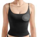 SUUKSESS Women Padded Scoop Neck Tank Tops Double Line Going Out Basic Camisole Top Large, 01 Black