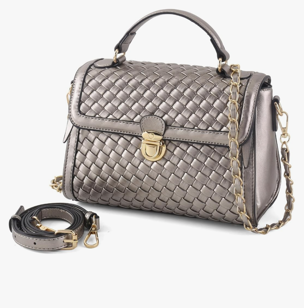 Woven Purses For Women Crossbody Shoulderbag Vegan Leather Handwoven Top Handle Satchel Zip Cross Body Purse