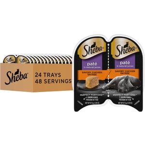 Sheba Perfect Portions Wet Cat Food Pate Savory Chicken Entree, 2.6 oz. Twin-Pack Trays, Cat Food Wet Recipe (24 Count, 48 Servings) (EXP 02/19/28)