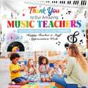 HOWAF Music Teacher Appreciation Backdrop Banner, Thank You Music Teachers Background Banner for School Classroom Decorations, Thank You Musical Teachers Hanging Sign for Teacher's Day Supplies