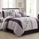 Chezmoi Collection Linnea 7-Piece Luxury Purple Lavender Gray Cherry Blossom Floral Embroidery Comforter Set, California King
