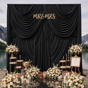 50ftx14ft Black Backdrop Curtain for Wedding & All Parties | 10 Panels (5ftx14ft), Wrinkle-Free Stretch Fabric, Backdrop for Birthday, Baby Shower & Photo, Washable, Reusable, Ironable, W5' x H14'