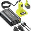 300W Power Inverter Compatible with Ryobi 18V Battery - DC 18V to AC 110V Battery Converter, Portable Power Station with PD 65W Type-C Fast Charging & 2 AC Outlet & 1 USB-A 18W Max