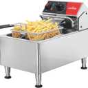 CROSSON ETL Listed 13Lbs Electric Deep Fryer Countertop with Easy-assembling Solid Basket,Removeable Oil Container for Restaurant Home Use-120V,1800W Commercial Deep Fryer