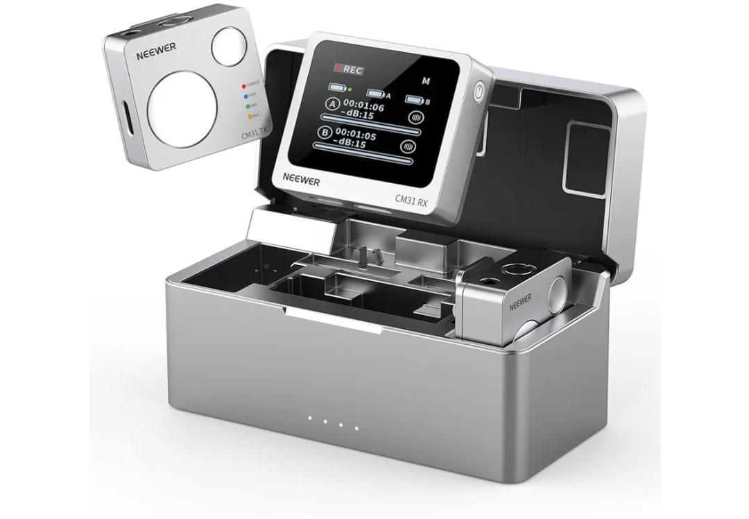 Neewer CM31 Wireless Lavalier Microphone with 8GB Storage 820ft Range 48KHz 24Bit Noise Cancelling Compatible with iPhone iPad Android PC Camera YouTube/TikTok Stream Podcast Interview