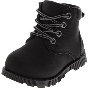 Josmo Kids Construction Boots MidCalf - Lace Up Workboot Trekking Walking Climbing Hiking Boot - Black (Size 6 Toddler)