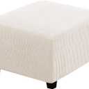 H.VERSAILTEX Square Ottoman Covers Ottoman Slipcovers Folding Storage Stool Furniture Protector Form Fit with Elastic Bottom, Stretch High Spandex Small Checks Jacquard Fabric (Large, Ivory)