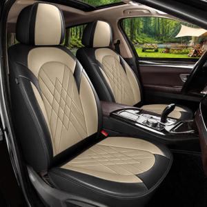 YORKNEIC 2 Front Car Seat Covers for Honda CR-V 2015-2025 2026 Custom Fit | Waterproof Faux Leather Full Coverage Set Compatible Airbag All Weather Seat Cushion Protector (2 Front Set, Black&Beige)