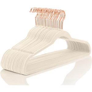 MIZGI Premium Velvet Hangers (50 Pack) Heavy Duty - Non Slip Felt Hangers - Blush Pink & Beige- Rose Gold 360 Degree Swivel Hooks,Space Saving Clothes Hanger,Durable Strong Hanger for Suits,Coats,Dress MiX