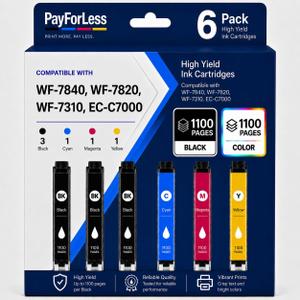 Remanufactured for Epson 812XL Ink cartridges Combo Pack Replacement for 812 XL T812XL for Workforce Pro WF-7840 WF-7820 WF-7310 EC-C7000 Printer 6 Pack 3 Black 1 Cyan 1 Magenta 1 Yellow