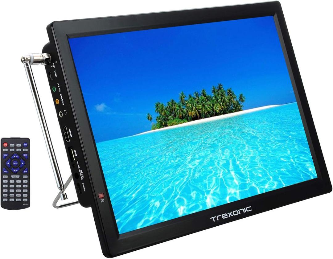 Trexonic Portable Rechargeable 14 Inch 720p LED TV with HDMI, SD/MMC, USB, VGA, AV in/Out and Built-in Digital Tuner