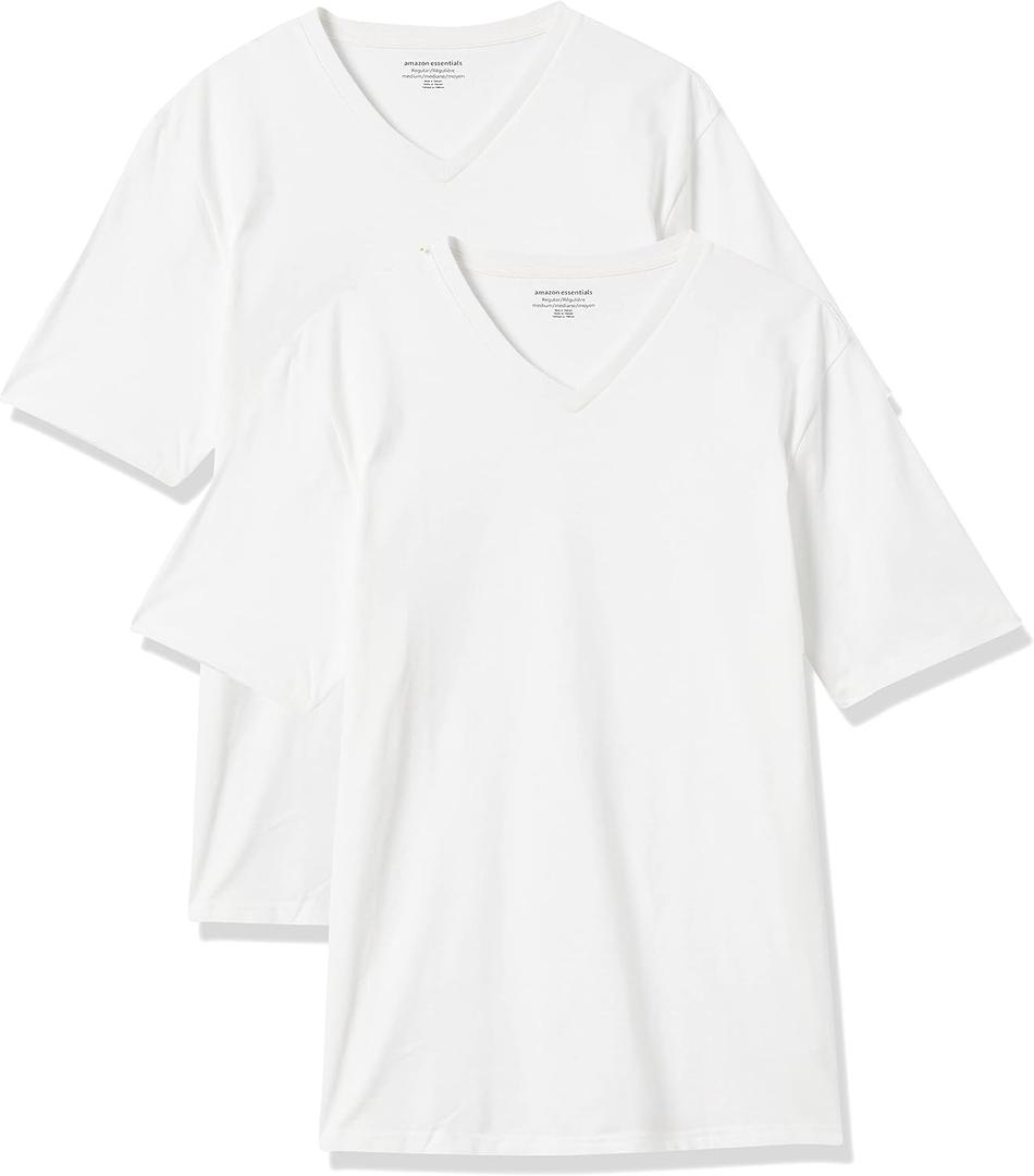 Amazon Essentials Men's V-Neck Short-Sleeve T-Shirts, Pack of 2, Medium