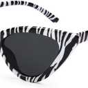 livho Retro Vintage Narrow Cat Eye Sunglasses for Women Clout Goggles Plastic Frame (Zebra Pattern)
