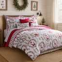 Levtex Home - Pine & Plaid Duvet Cover Set - Full/Queen Cover (90x94in.) + Two Shams (20x26in.) - Holiday Wreaths - White Red Green - Reversible - Polyester