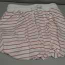 Fisoew Womens Striped 2 Piece Outfits Skort Set Short Sleeves Shirts Bubble Mini Skirt Sets Matching Sets (Small, Pink)