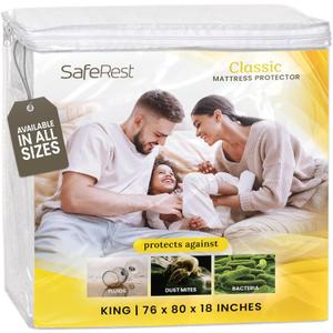 SafeRest Waterproof Mattress Protector King Size  Absorbent Breathable Soft Fitted Bed Cover with 18" Deep Stretchable Pockets  Machine Washable King Mattress Cover