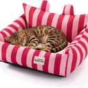 Cat Couch, Reversible Pet Sofa for Indoor Cats – 2-Sided Cat Sofa with Oxford Fabric and Plush Fleece, Washable Small Dog Couch for Puppies and Senior Pets, Non-Slip Bottom, 22 inch, Pink Red, 28"L x 22"W x 9"Th