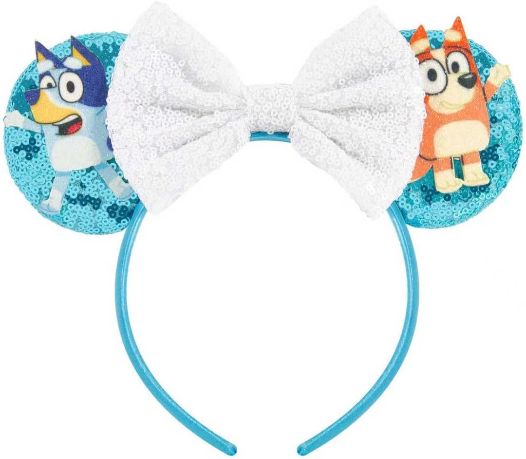 YUNISS Mouse Ear Headbands,Sparkle Mouse Ears Headband for Women Girls Cartoon Princess Costume Cosplay Decoration (Bule)