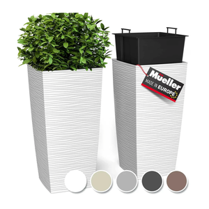 Mueller M-Resin Heavy Duty Tall Planters for Outdoor Plants, Indoor Grande Plant Pots, Boxes, Trees, Flower Pots, 2-Piece Set, 18”, Modern Design, Built-in Drainage, Front Porch Decor, White