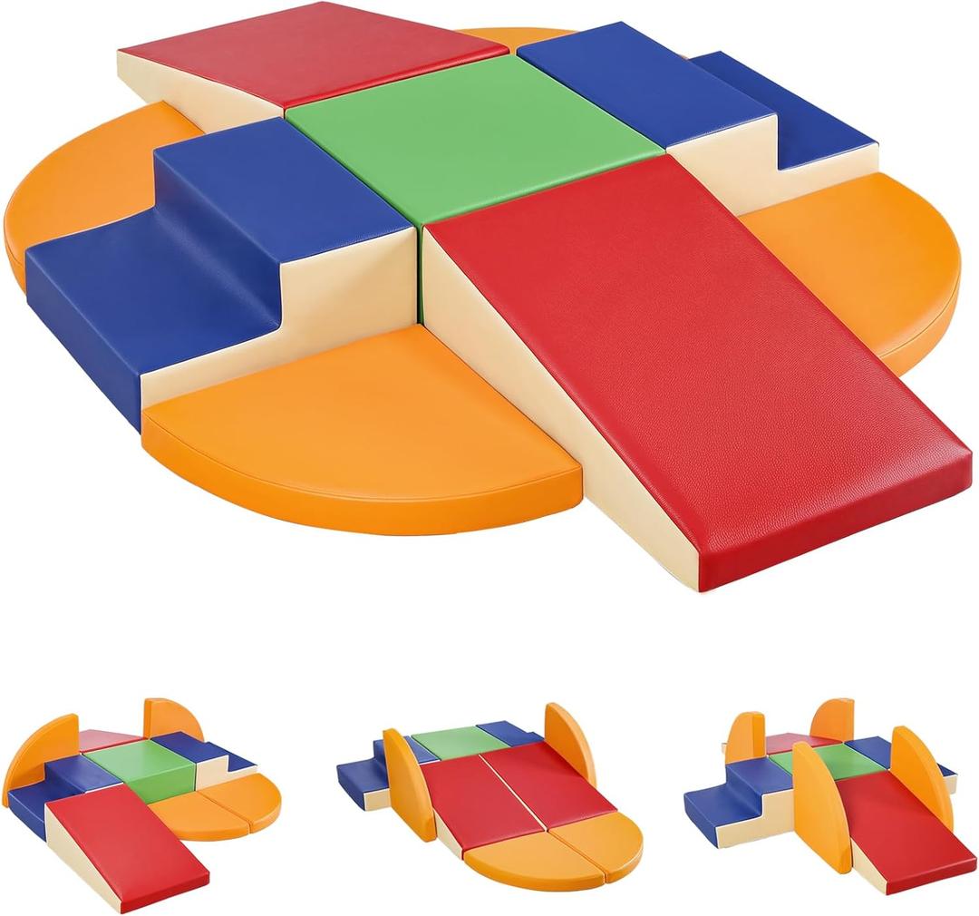 TODIBY 9-Piece Climbing Foam Blocks: Soft PU Leather - Baby Climb and Crawl Activity Blocks - Kids Play Gym Equipment Indoor for Development