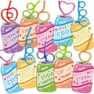 Valentines Day Cards for Kids School - 30 Pack Valentines Straws for Class And Valentine Day Gifts for Kids Classroom Preschool, Party Favors for Boys for Kid And Crazy Valentine Straws & Girls