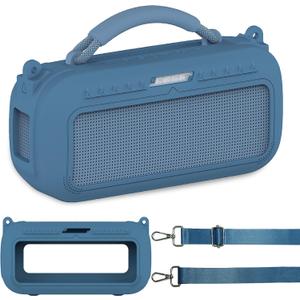 JCHPINE Silicone Cover Case for Bose SoundLink Max Portable Speaker Accessories, Soft Silicone Skin for SoundLink Max Bluetooth Speaker with Shoulder Strap (Blue Case)