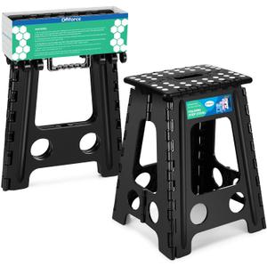 Dyforce 17.5 Inch Folding Step Stool 400lbs Capacity Sturdy Plastic Foldable Step Stools for Adults Stepping Stool with Handle Easy to Carry Handle Folding Stool Ideal for Kitchen (Black 1PC)