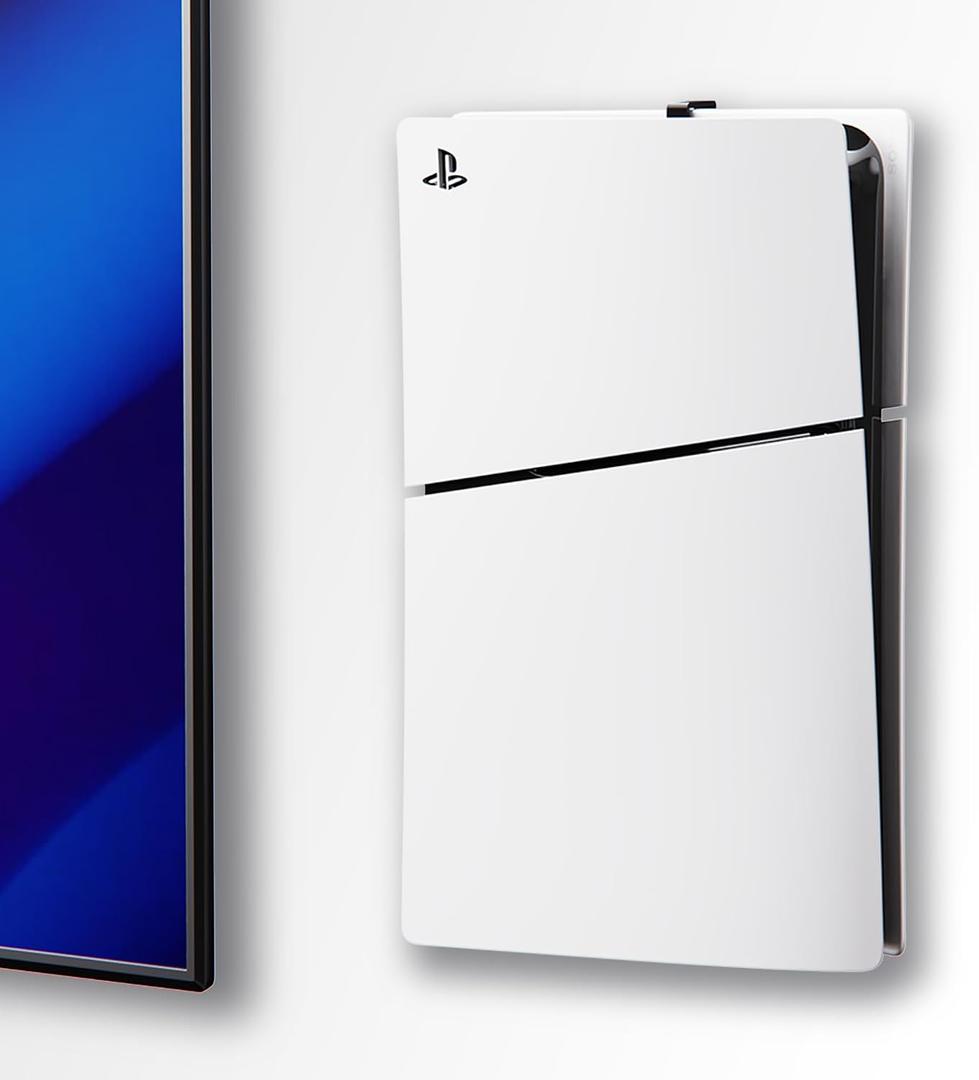 PS5 Wall Mount for PlayStation 5 Console - Sleek Hidden Design for Mounting Near or Behind TV, 2 Controller & Headset Holders Included (PS5 Slim)