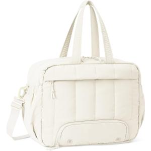 For Spirit Airlines Personal Item Bag 18x14x8 Puffer Travel Duffel Bag with Shoe Compartment Underseat Carry on Luggage Fit 15.6-Inch Laptop Gym Bag for Women Men (Beige)