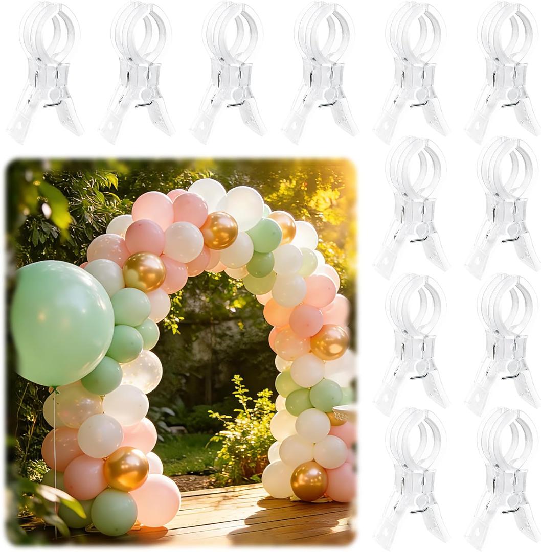 PUGPIU 12 Pack Balloon Arch Clips for Backdrop | Plastic Transparent Spring Clamps | 3.5 Inch Heavy Duty Clip for Backdrop Stand | Birthday Wedding Decoration | Photography Studio | Crafts | Clothing