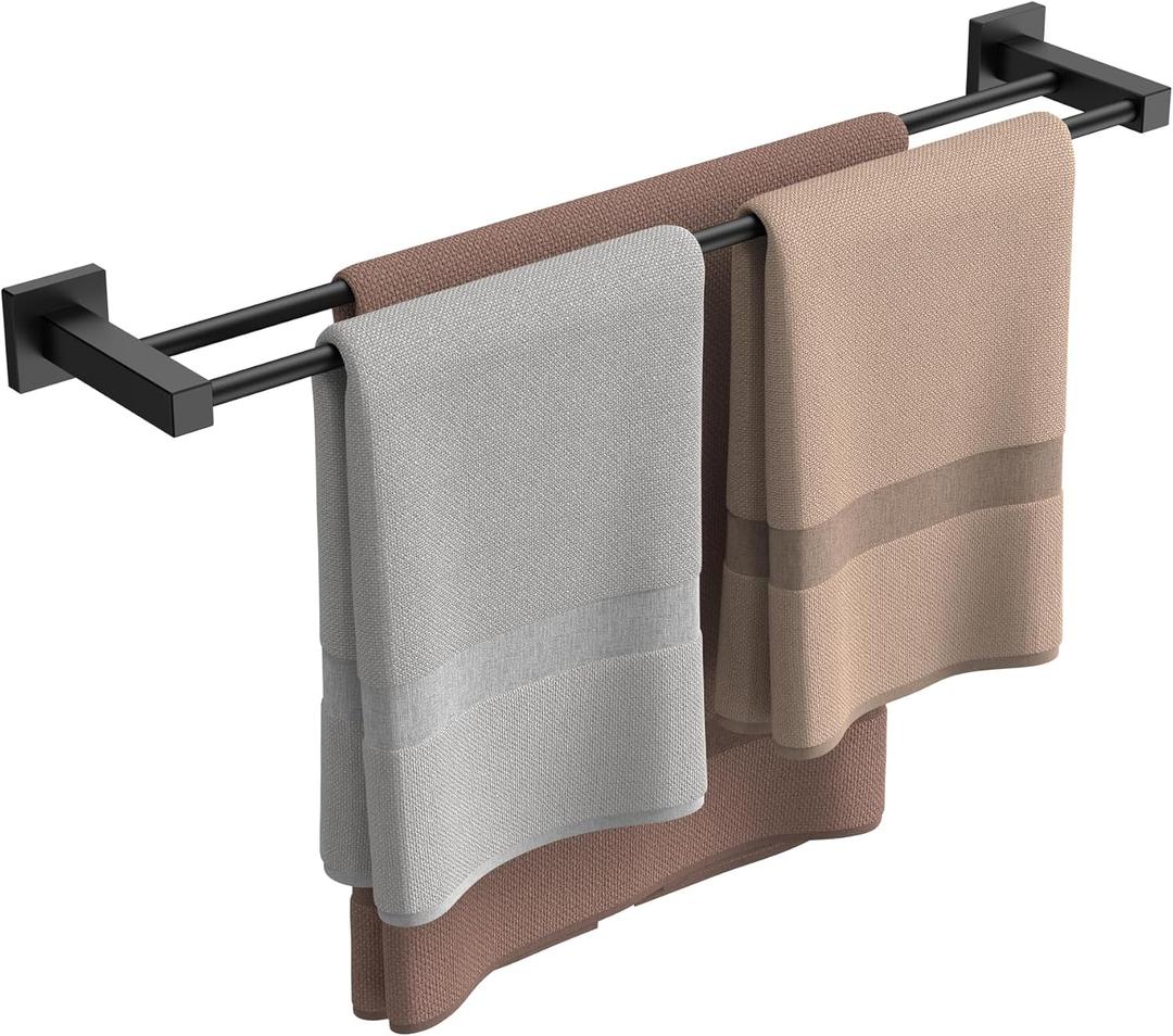 FORIOUS Double Towel Bar Racks Holder for Bathroom 24 Inch, Heavy Duty SUS304 Stainless Steel Square Dual Towel Rail Wall Mount, Matte Black FORIOUS Double Towel Bar Racks Holder for Bathroom 24 Inch, Heavy Duty SUS304 Stainless Steel Square Dual Towel Rail Wall Mount, Matte Black