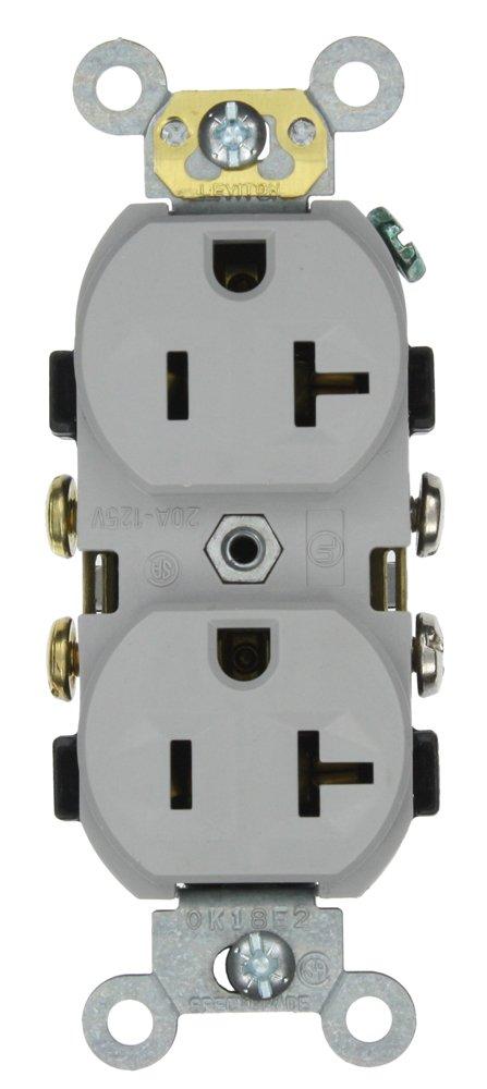 Leviton 20-Amp, 125-Volt, Narrow Body Duplex Receptacle, Straight Blade, Commercial Grade, Self Grounding, CR20-GY, Gray