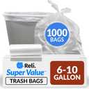 Reli. 6-10 Gallon Trash Bags | 1000 Bags | Clear | Bathroom | Strong | Garbage
